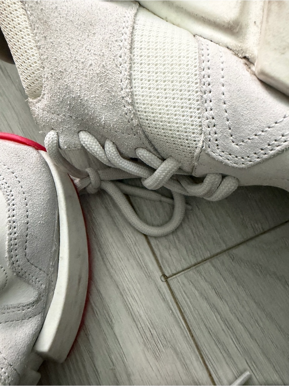 Light Gray Athletic Sneakers with Pink Toe Accent - Picture 3 of 5